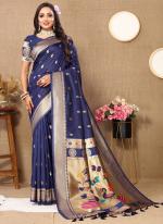 Soft Silk Navy Blue Traditional Wear Weaving Saree